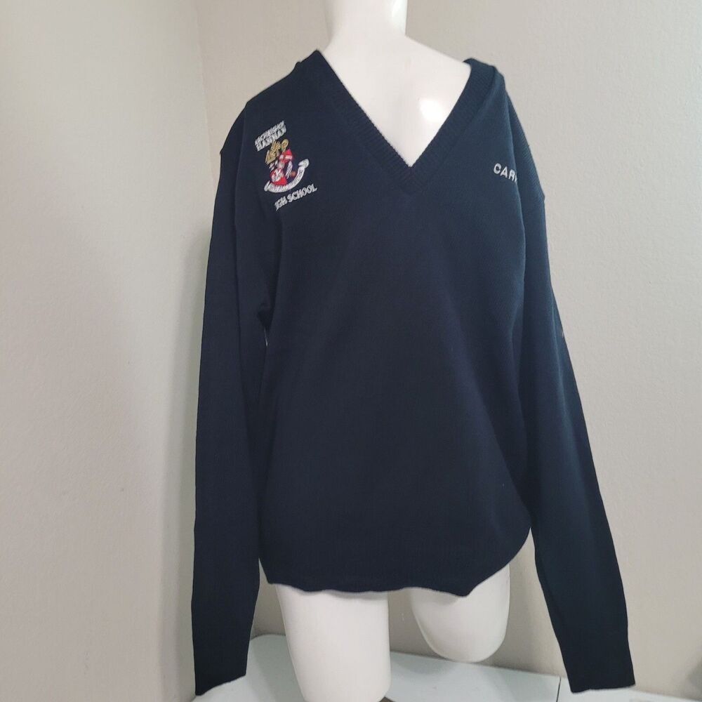 A+ Large Private School Sweater Knit Pullover navy longsleeve embroidered youth